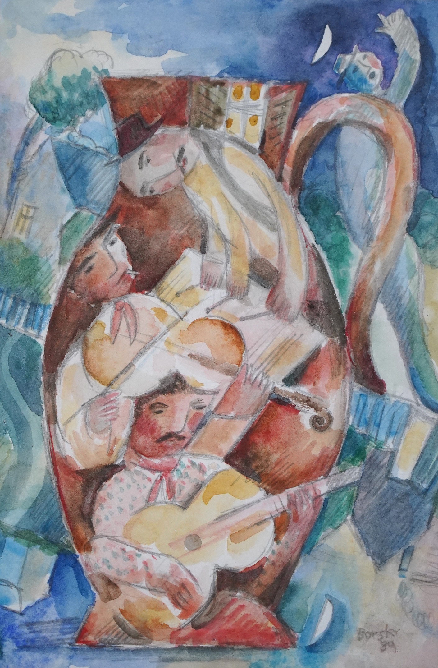 Jiri Borsky (b.1945), watercolour, 'The Jug', signed and dated '89, inscribed label verso, 25.5 x 16cm